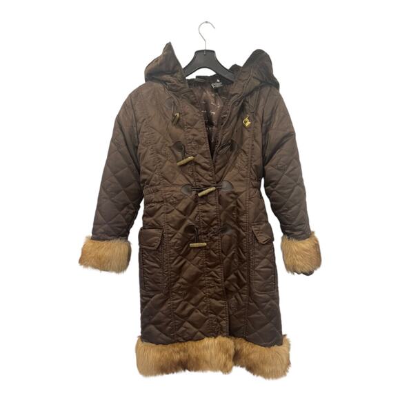 Vintage Y2K Baby Phat Brown Puffer Zip-up Toggle Button Fur Trimmed Coat - Picture 1 of 14